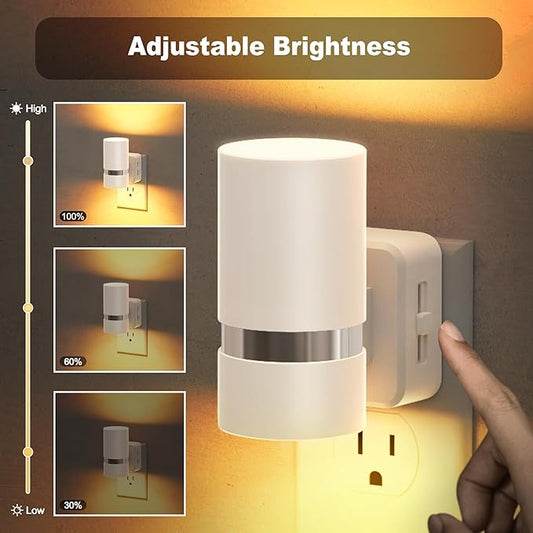 JandCase Night Lights Plug into Wall, Automatic Night Light with Dusk to Dawn, 2 Pack Amber 0-100LM Dimmable Plug in LED Nightlight for Bedroom, Hallway, Stairs