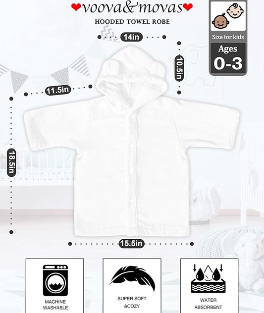 VOOVA & MOVAS Baby Hooded Towel with Bear Ear, 0-3Years | 100% Cotton, Ultra-Soft & Absorbent | Gentle for Sensitive Skin, Bath, Pool & Beach Towel | Newborn (White)