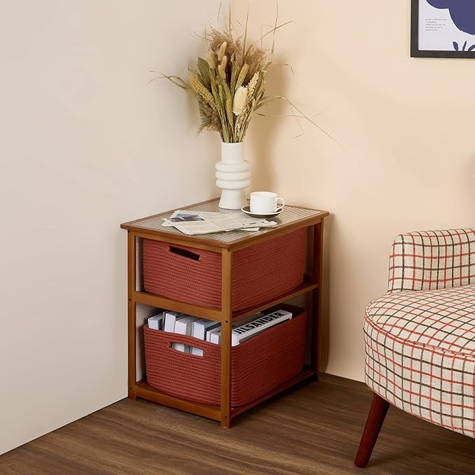MiniArk Large Storage Baskets for Organizing, Closet Shelf Baskets for Clothes Blanket Towels, Baby Nursery, Toy Bins Box, Woven Rope Baskets, 17 x 13 x 7.5”, 4 Packs Oxide Red