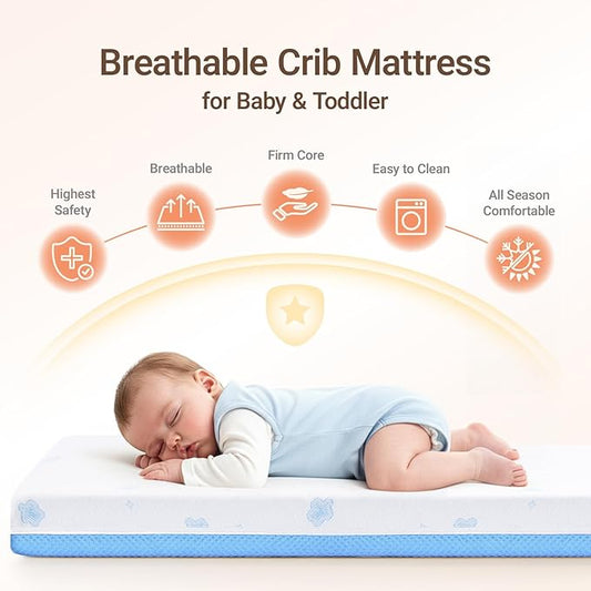 MAMAZING Mini Crib Mattress 38" L x 24" W, 2-Stage Breathable Mattress, Non-Toxic, Waterproof Sleep Surface, Machine-Washable Outer Cover for Easy Care, Fits Mini Size & Portable Crib