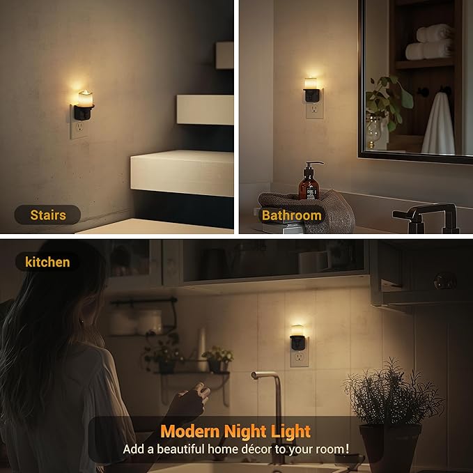 JandCase Flameless Candle Night Light, 2 Pack Night Lights Plug into Wall, 3000K Soft White, 0-100LM Dimmable Nightlight, Dusk to Dawn Sensor Light for Dinning Room, Living Room, Bathroom, Hallway