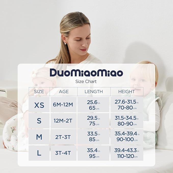 Duomiaomiao 1.5 TOG Toddler Sleep Sack 24-36 Months 102% Cotton Four Season Side Open Zipper Baby Sleep Sack with Feet, Breathable Toddler Wearable Blanket