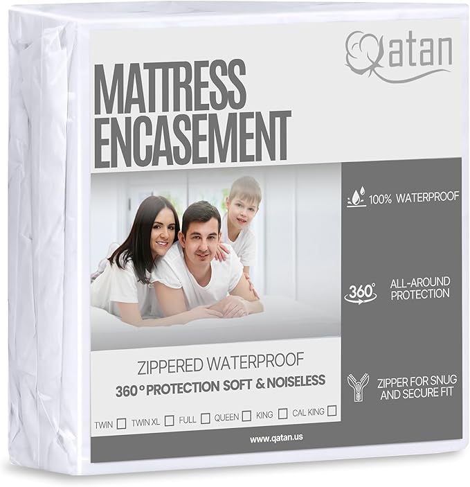 Full XL Size Zippered Mattress Encasement - Waterproof Mattress Protector Zippered - 6-Sided Mattress Cover with Zipper for Complete Protection - Soft, Noiseless, Machine Washable