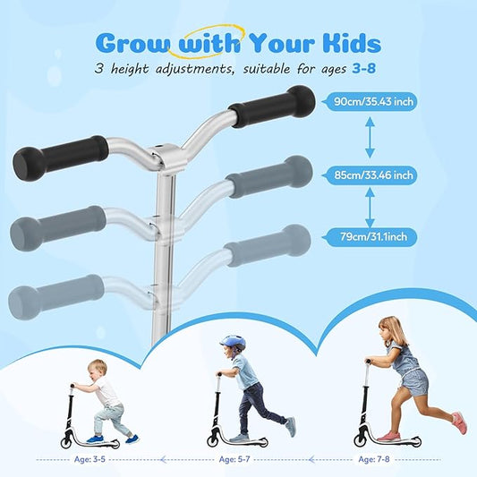 Scooter for Kids with Light-Up Wheels & Deck, Adjustable Heights 2 Wheel Kick Scooters for Kids 5-7, Toddler Scooters with 4 Lighting Mode Deck