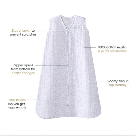 HALO 100% Cotton Muslin Sleepsack Wearable Blanket, TOG 0.5, Circles Grey, Medium