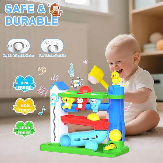 Musical Toy for 1-2 Year Old Boys,Educational Baby Toys 12-18 Months,Ball Drop Toy with English & Spanish,Fine Motor Toys for Toddlers 1-3,Birthday Gift for 1+ Year Old Boy (Blue)