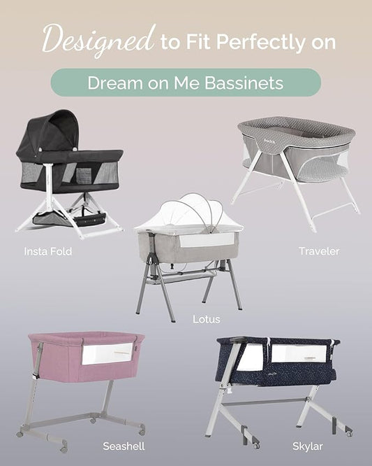 Bassinet Fitted Sheets for Dream on Me Traveler Portable Bassinet & Skylar, Seashell Bedside Sleeper - Buttery Soft, Premium Stretchy Jersey Knit Sheets - Pale Pink + Lavendar + Cloud, 3 Pack
