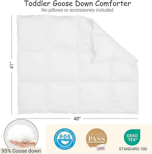 ZPECC Toddler Goose Down Comforter, 41x48 Hypoallergenic Baby Duvet Insert, Soft Lightweight All Season Quilt Blanket for Crib Daycare Stroller White