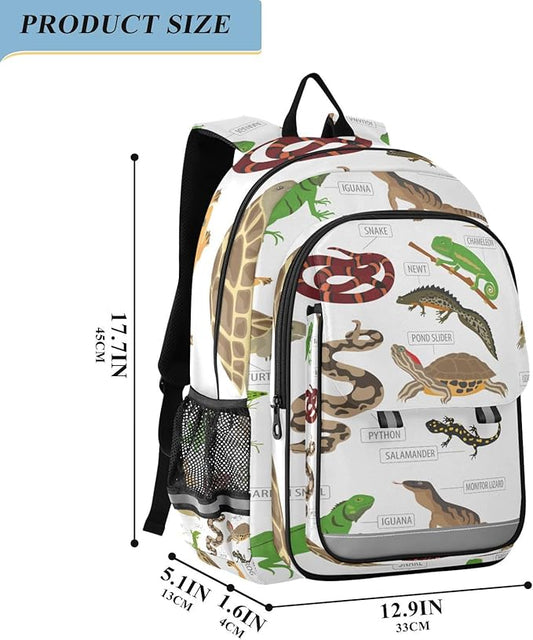 Jucciaco Pet Reptiles and Amphibians School Backpack Laptop Travel Daypack for Kids Girls Boys, Personalized Computer Notebooks Bookbag with Adjustable Padded Straps
