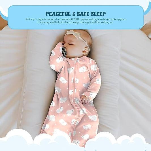 Babysoy Long Sleeve Wearable Blanket Sleep Sack, Infant to Toddler Sleeping Bag, Choose from size 0-24 Months