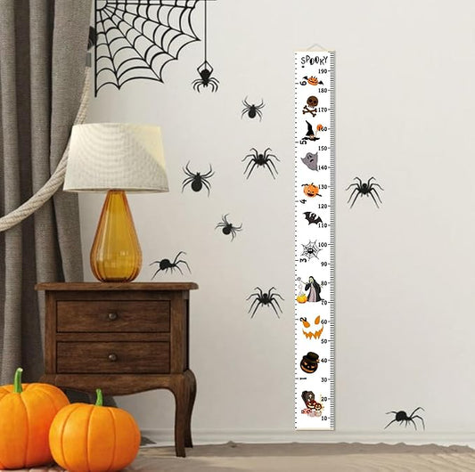 Halloween Baby Height Growth Chart - Canvas Height Chart for Kids Baby Child Toddler Boys Girls Growth Chart for Wall Room Nursery Decor Hangable and Removable Measuring Wall Ruler (B, Beige Wood)