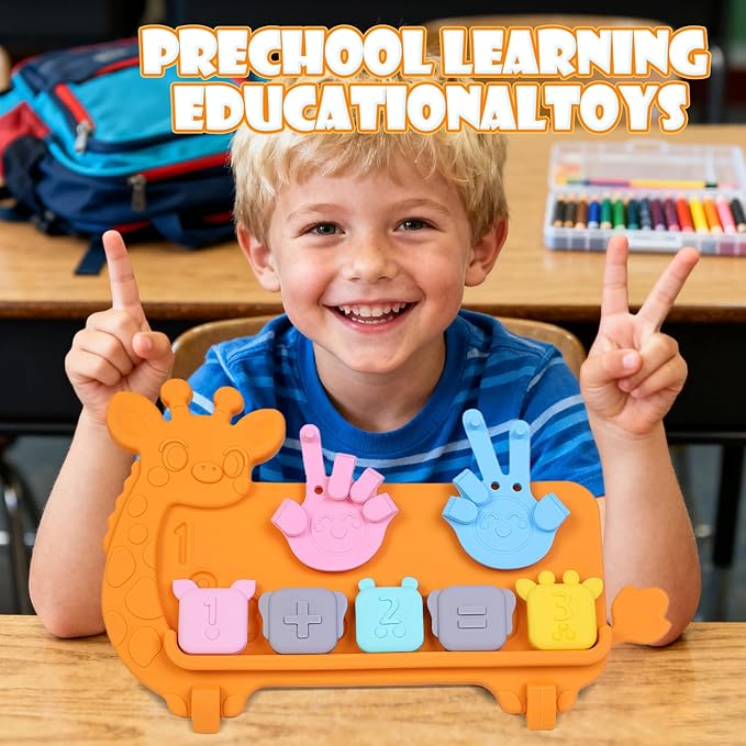 Preschool Learning Toy for Toddlers, Cute Giraffe Silicone Counting Board with Number Tracing | Montessori Educational Math Manipulatives Number Counting Blocks for 3 Year+ Boys Girls Gifts