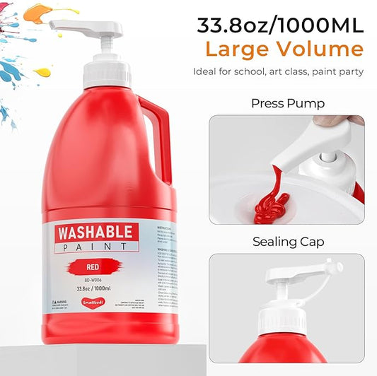 Smallbudi 15 Colors Large Washable Paint Set (33.8oz/ 1000ml), Bulk Painting Supplies Non Toxic Tempera Paint for Kids Toddlers, Poster & Finger Paint for Art DIY Craft Classroom School Home-with Pump