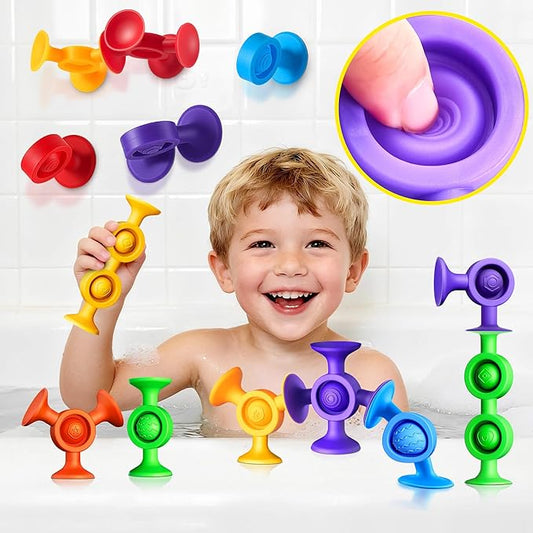 Baby Bath Toys Suction Toy: No Hole Bath Toy for Baby Toddlers Sensory Fidget Toys for Autism Fine Motor Skills Suction Cup Toys for Boys Girls - Bathtub Airplane Travel Window Building Toy