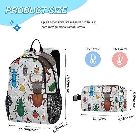 Jucciaco Bugs Small Beetles Insect Backpack with Lunch Bag, School Backpack for Teens Boys Girls Kids Backpacks Set