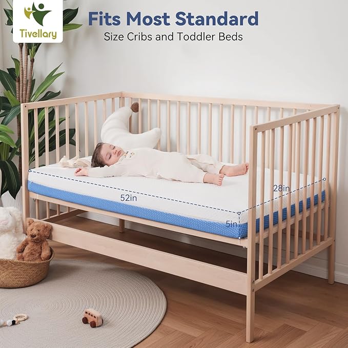 Dual-Sided Crib Mattress – Gel Memory Foam Infant & Toddler Mattress, Breathable Hypoallergenic Removable Cover, Fits Standard Cribs 52"x27.5"x5''