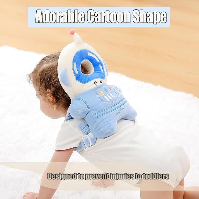 Feidoog Baby Head Protection Backpack with 3 Baby Knee Pads - Soft & Lightweight Head Protection for Walking and Crawling,Blue White Astronauts