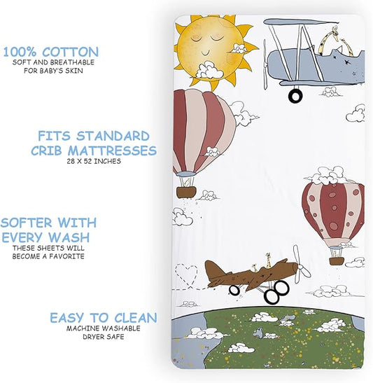 JumpOff Jo - Fitted Crib Sheet, Super Soft 100% Cotton Sheet for Standard Crib Mattresses and Toddler Beds, 28 in. x 52 in., Storytelling Designs - Take Flight