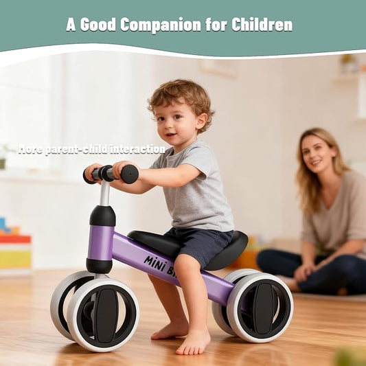 SIMATE Balance Bike Toys for 1 Year Old Boys Girls, 12-24 Month Toddler Ride on Toys, 4 Silent Wheels & Soft Seat, First Birthday Gifts for Baby Girls Boys