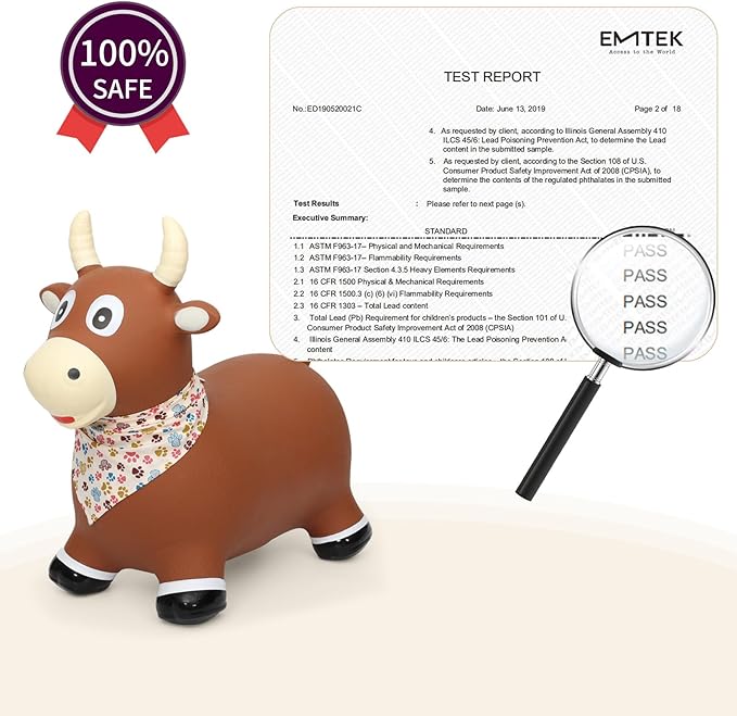 INPANY Bouncy Bull Farm Animal Hopping Toys for 1 2 Year Old Boy Gifts, Ride on Toddler Brown Cow Hopper, Kids Inflatable Jumping Horse, Outdoor Indoor Rubber Bouncer for 3 4 Yr Girl Birthday