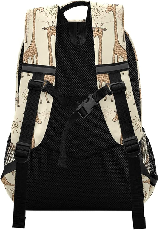 MNSRUU School Backpack with Chest Strap, Animal Cute Giraffe Laptop Backpack, Travel Hiking Backpack for Boys Girls, Rucksack, Knapsack One Size