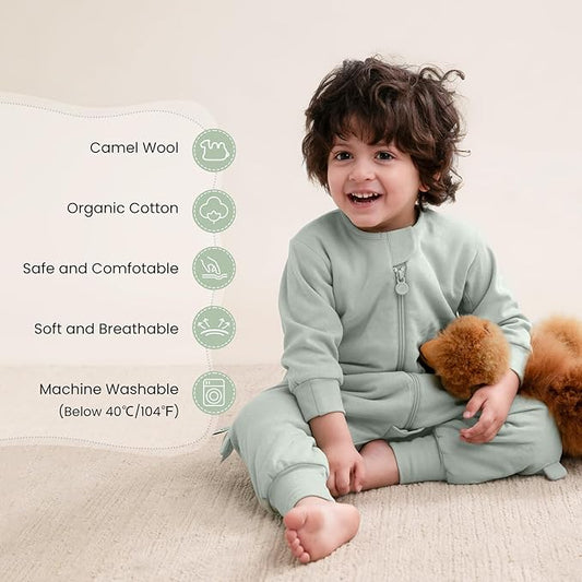 kaiya baby Unisex Toddler Sleep Sack with Feet 1.0 Tog Split Legs Sleep Sack 18-36Months, Sleep Bag Walker, Gifts for Boys & Girls, Pea Green