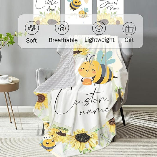 Personalized Baby Crib Bedding Set: 4 Piece Custom Gift Crib Bed Set with Name - Yellow Bee Design, Nursery Bedding Set for Baby Girls,Newborn Girls Crib Sets, Crib Bedding Shower Gifts