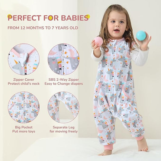 WONDAY Toddler Sleep Sack with Legs,Toddler Sleep Sacks,0.5T Sleeveless Baby Sleep Bag Wearable Blanket,with Feet(2T-3T)