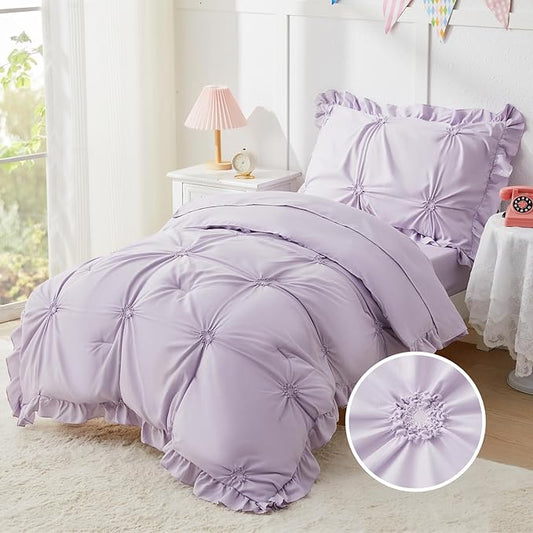 Wowelife Princess Toddler Bedding Set for Girls, Boho Toddler Tufted Bed Set, 4 Pieces Ruffles Jacquard Embroidery Toddler Girl Comforter with Comforter, Fitted Sheet, Flat Sheet and Pillowcase