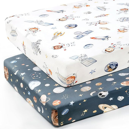 GRSSDER Stretch Ultra Soft Jersey Knit Fitted Crib Sheets Set 2 Pack, Universal Fit All Standard Crib Mattress Pads Safe and Snug, Crib Fitted Sheet with Deep Pocket, Original Design for Baby