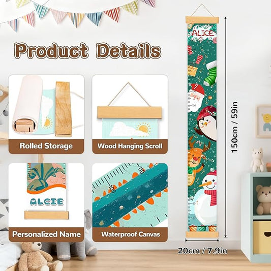 Personalized Name Toddler Height Wall Chart, Christmas Snowman Kid Measuring Growth Chart, Waterproof & Removable Canvas Kids Growth Chart Ruler, Height Growth Chart Wall Decor - Christmas Gifts