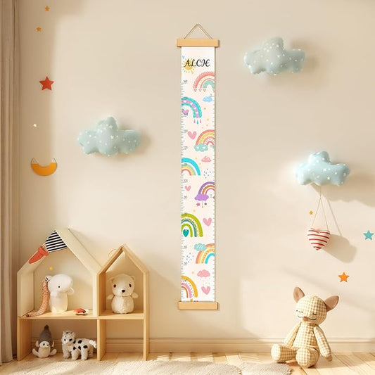 Woodemon Personalized Name Height Chart for Kids, Rainbow Height Measurement for Wall, Child Height Measure Wall Chart Bedroom Nursery Wall Decoration, Playroom Essentials, Children's Day Gifts