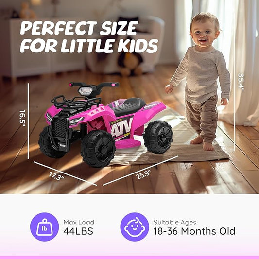 ATV for Kids, 6V Battery Powered Toddler 4 Wheeler w/Music, Light, 1.2mph Max Speed, Kids ATV 4 Wheeler for Toddlers Aged 1.5-3 Years Old, Pink