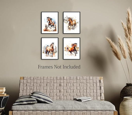 LNLAGBO Horse Wall Art,Watercolor Horse Print,Wild Horses Posters,Colorful Animal Canvas Art,Farm Running Horses Picture for Farmhouse Bedroom Home Decor Set of 4(8"X10"Unframed)