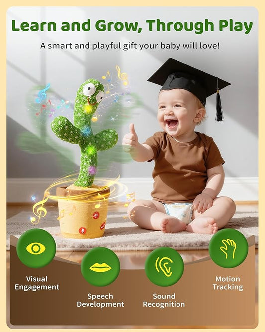 Dancing Talking Cactus Baby Toy, Mimicking & Repeating with Singing, Dancing and Recording, Volume Adjustable, Stocking Stuffers for Infants Toddlers Boys and Girls