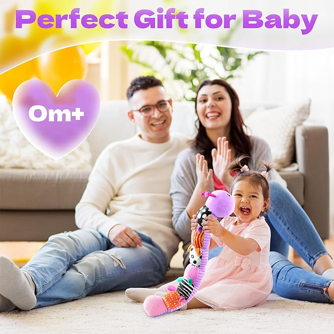 HEMRLY Baby Gifts Toys, Sensory Toy 0-6 Months, Musical Stuffed Caterpillar Plush with Soft Teether, Rattle for Tummy Time, Infant Car Seat Toy for 0-3-6-12 Month Boys Girls Gifts - Spotted Purple