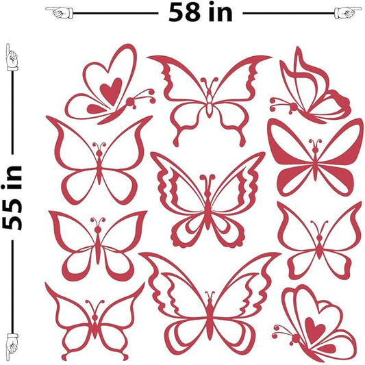 The Decal Guru Butterfly Wall Art Vinyl Stickers DIY Nursery or Girls Room Decor Peel and Stick Butterflies Decals (Dahlia Red, 55x58 inches)
