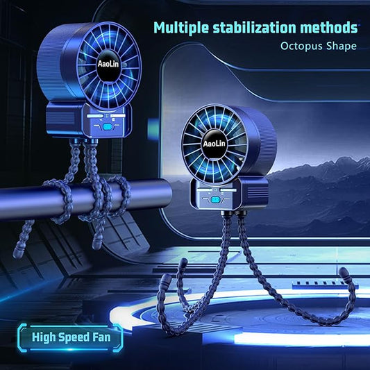 2 Pack Multifunctional Portable Stroller Fan 4 Speed 6600rpm High Speed Usb Rechargeable Personal Mini Handheld Fan Extended Tripod For Desktop Winding Kids Bed Treadmill Bike Golf Cart Outdoor Travel