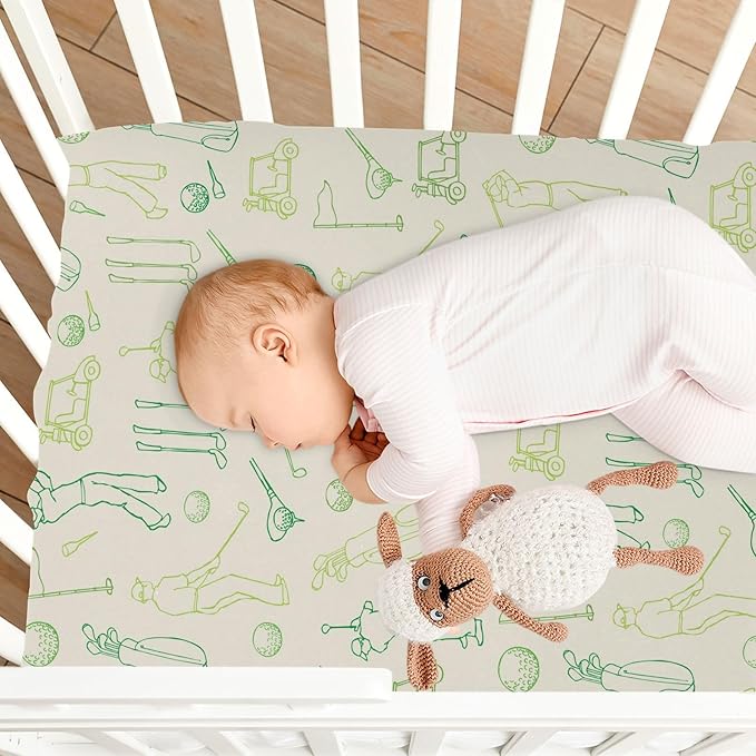 Fitted Crib Sheets for Baby Boys or Girls Soft Breathable Baby Play Yard Sheet for Standard Size Crib Mattress 39x27in Various Golf Images Player Pattern