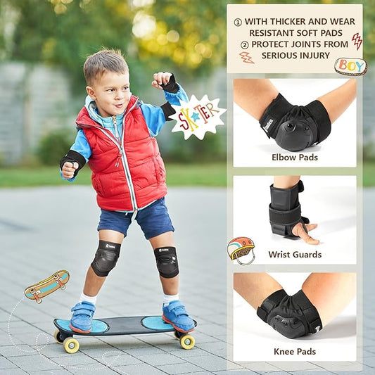 Skateboard Protective Gear Knee Pads and Elbow Pads Set, Elbow and Knee Pads for Roller Skating Wrist Guards Skateboarding Pads