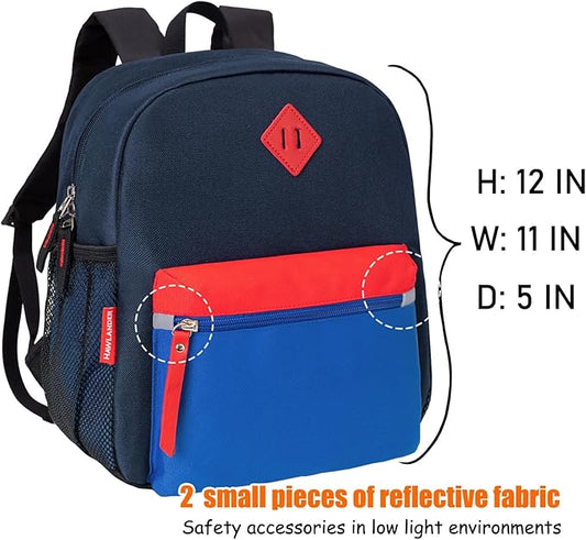 HawLander Little Kids Backpack for Boys or Girls, Toddler School Bag Fits 3 to 6 years old, Navy blue, 12 Inch
