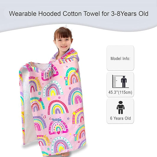VOOVA & MOVAS Hooded Towels for Kid 3-8Years, 30''X50, Soft | Thick | 100% Cotton | Absorbent Towel Wrap for Girls, Perfect for Toddler Beach, Pool, Bath, Swimming,Rainbow