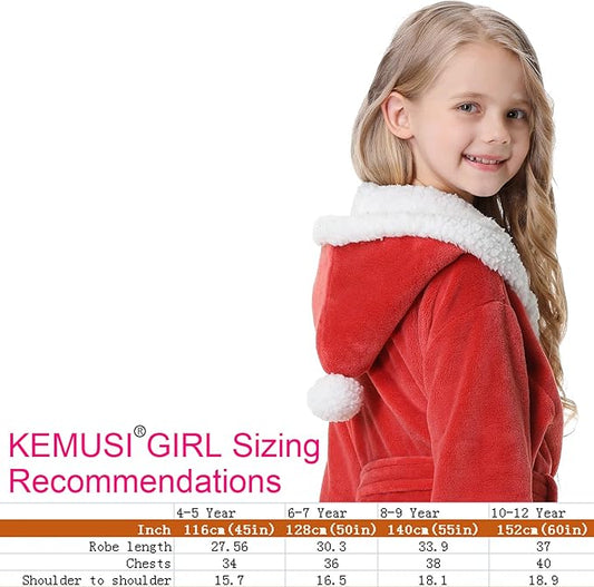 Hooded Herringbone Girl's Fleece Soft Spa Kimono Long Robe,Kids Comfy Sleepwear Bathrobe