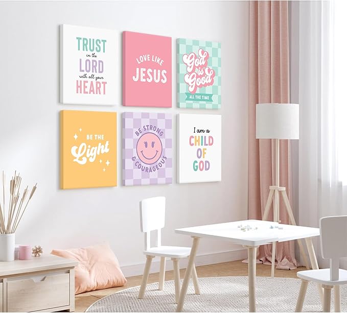 Christian Nursery Wall Art Decor Bible Verses Posters Girl Nursery Canvas Wall Decor kids room Prints Religious Scripture Pictures Modern Christian Artwork for Girls Bedroom 8x10x6 Inch Wrapped Canvas