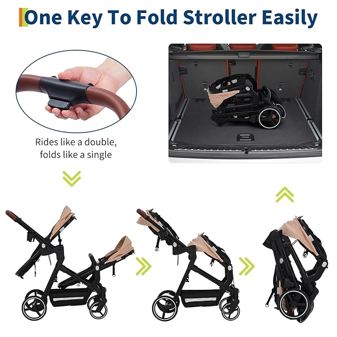 Tandem Double Stroller Newborn and Toddler, Foldable Twin Stroller with Reversible Seat, 5-Point Safety Harness, Adjustable Backrest & Canopy, Storage Basket