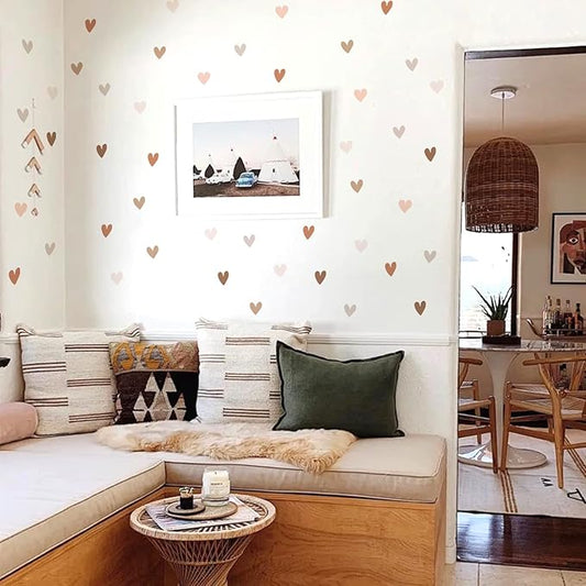 Boho Wall Decal for Girls Bedroom 36 PCS, Boho Heart Wall Stickers Peel and Stick for Nursery Kids Room Décor, Removable Wall Decals Vinyl Murals DIY Cute Decorations (6 Sheets)