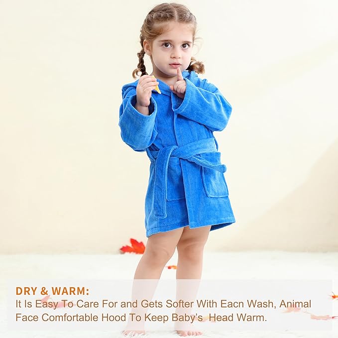MICHLEY Girls Boys Robe Cotton Towel Baby Animal Dinosaur Style Hooded Bathrobe