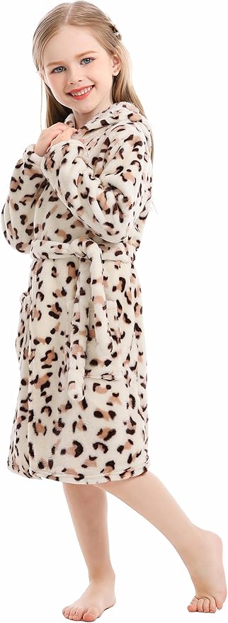 Toddler Robes Cute Pattern Bathrobe Unisex Kids Robe Baby Flannel Hoodie Pajamas Sleepwear