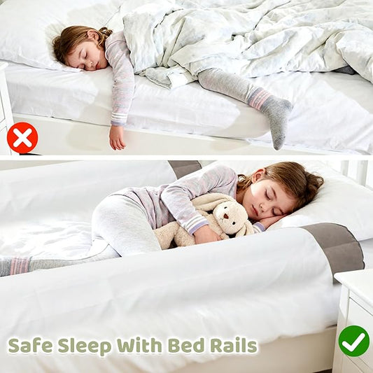 2 Pack Inflatable Travel Bed Rails for Toddlers, Flocking Portable Bed Rail for Toddlers with Non-Slip Base, Safe Toddler Bed Bumper for Queen, Full, Twin, King Size Bed, Hotel, Vacation