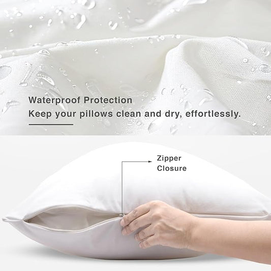 FABDREAMS Organic Waterproof Pillow Protector Set Queen Size | Pillow Cover Set of 2 | Pillow Encasement Set of 2 | Temperature Regulating | Breathable | Queen | 20” X 30” | White